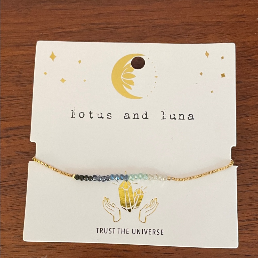 Lotus and Luna Gold and Blue Beaded Bracelet
